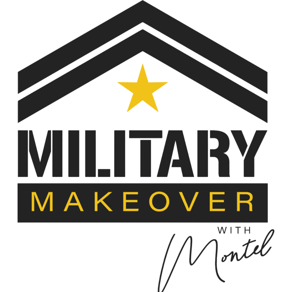 Military Makeover with Montel logo featuring gold star and chevron roof icon.